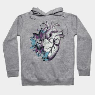 Heart in love, vintage effect watercolor blue butterflies, Heart, anatomical Human heart Hoodie